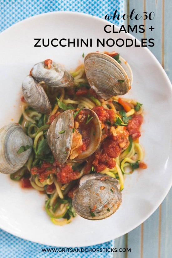 Try these steamed clams in tomato sauce with zucchini noodles tonight! Whole30 and Paleo compliant too!