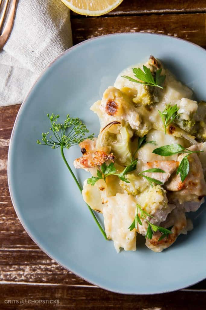 This lemon chicken and broccoli casserole with potatoes is a hearty, comforting all-in-one meal.