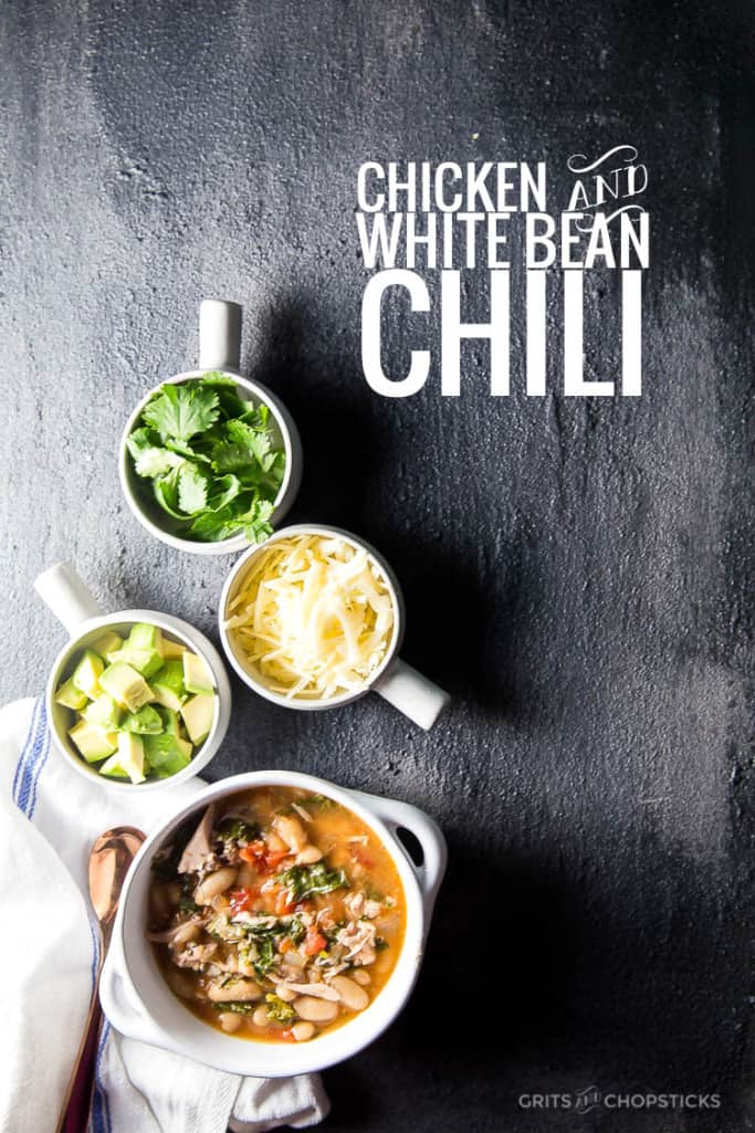 This recipe for slow cooker chicken and white bean chili with cannelini beans, tomatoes and broccoli rabe is a great comfort dinner meal for winter!