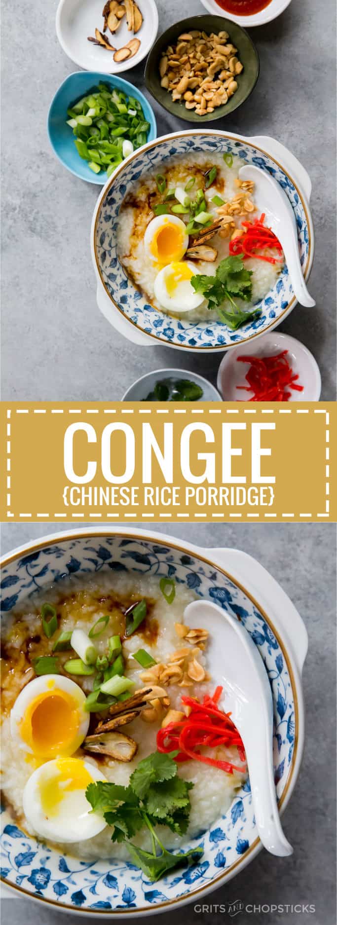 Congee, or Chinese rice porridge, is a simple, hearty meal that can have lots of variety in its toppings