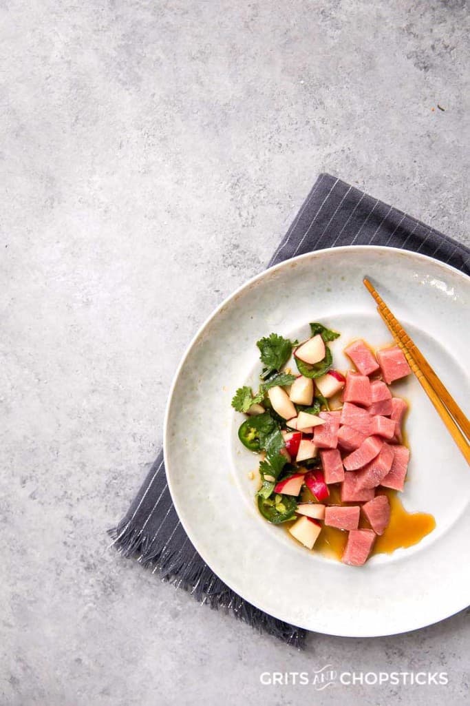 bluefin tuna sashimi with radish salad