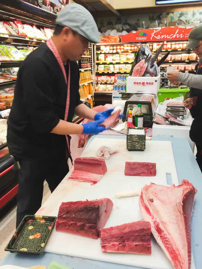 slicing bluefin tuna at h-mart