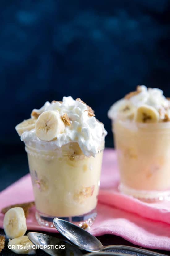 banana pudding with sesame brittle