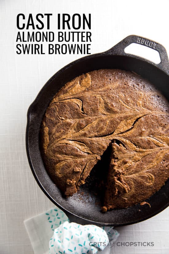This cast iron almond butter swirl brownie is perfect for a crowd-pleasing dessert, and it's easy to make, too!
