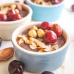These nutella and coconut pot de cremes are easy to make ahead before a dinner party! Try them with fresh bing or Jerte Picota cherries to take advantage of the summer berry season!