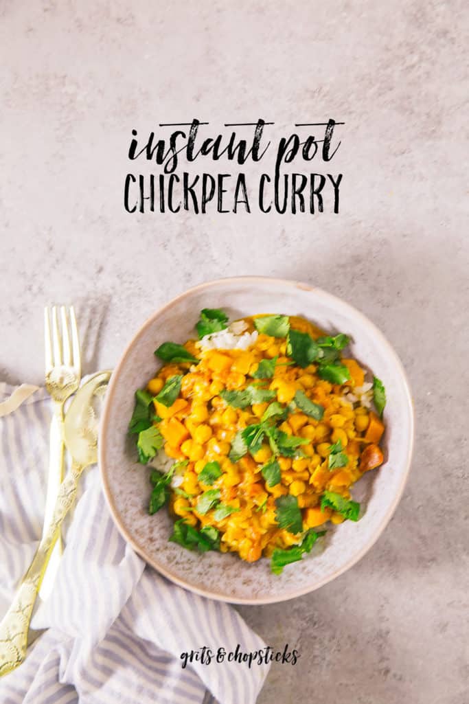 This tasty Instant Pot chickpea curry uses mostly ingredients from your pantry and is a weeknight staple!